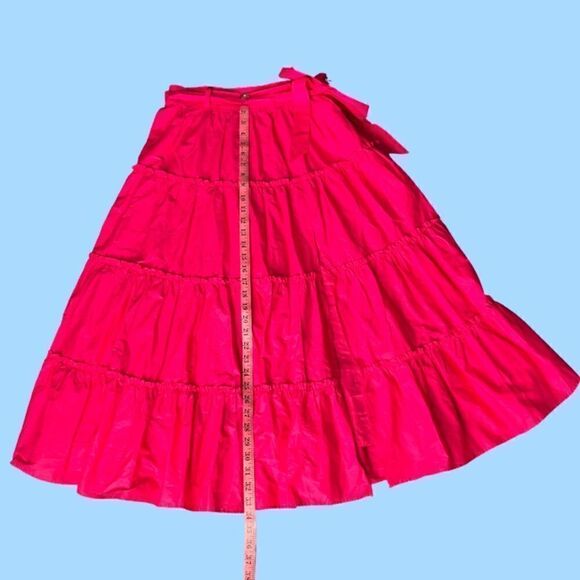Jason Wu Designer Tiered Belted Side Zip Midi Skirt in Hot Pink. Size Small. New - Picture 14 of 15